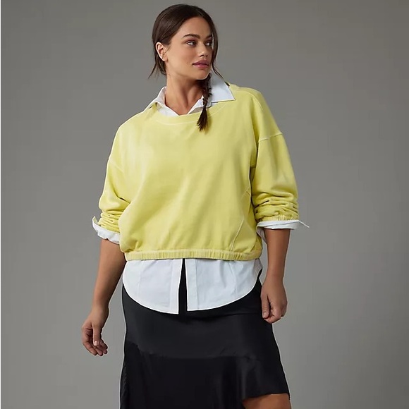 Anthropologie Boxy Cropped Pullover Light Yellow green Sweatshirt size small - Picture 5 of 13